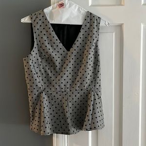 New York and company houndstooth peplum v-neck vest with black polka dots